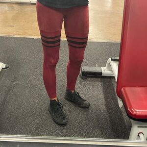 Red Leggings with Black Stripes